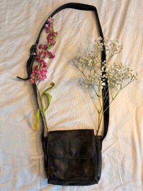 Black Bison Leather Crossbody, Made in Canada